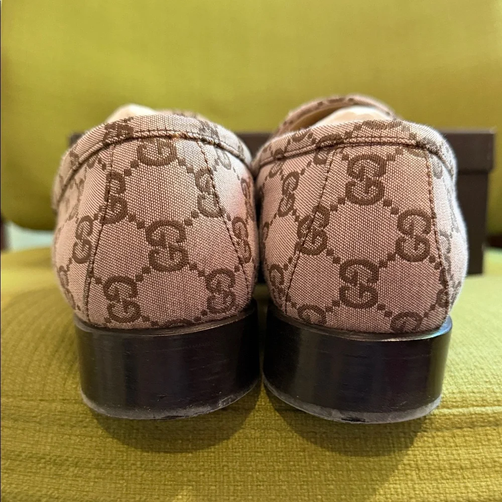 Gucci Beige Brown/Pink GG Canvas Horsebit Loafers - Picture 6 of 7